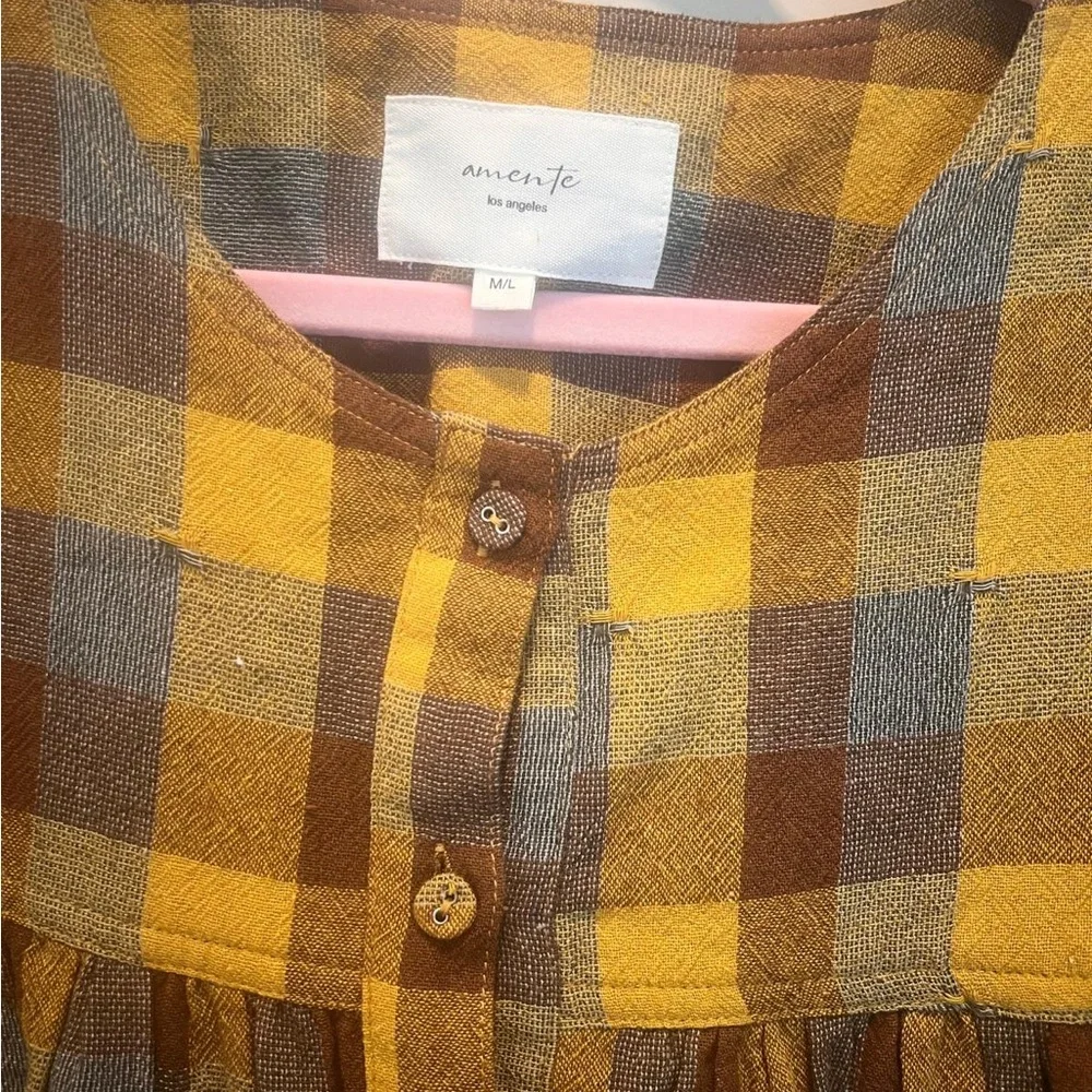 Girls' Yellow & Brown Plaid Button-Front Dress